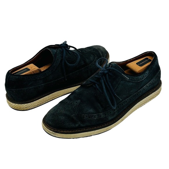 Vince Camuto Edwyn Wingtip Oxford Suede White Outsole Mens Size 9 Navy Blue - Picture 1 of 7